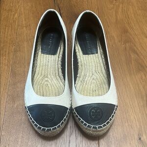 Tory Burch Women's Black and Cream Espadrille wedge